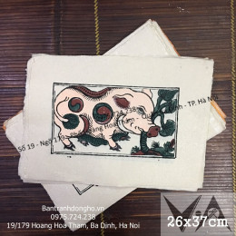 Tranh Đông Hồ Lợn Âm Dương Ăn Cây Ráy